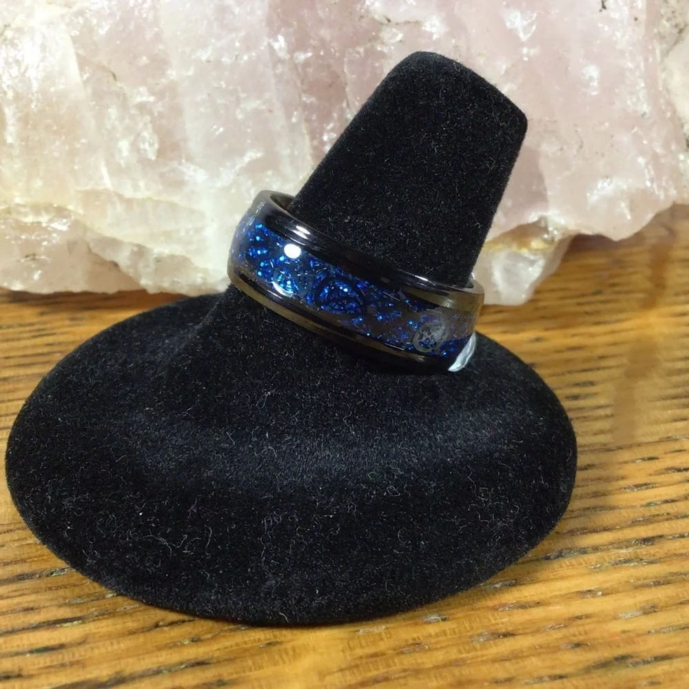 Stainless Steel Black and Blue Dragon Band Ring